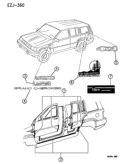 1994 Jeep Grand Cherokee Decal, Silver, Front Diagram for 5EN80SA1