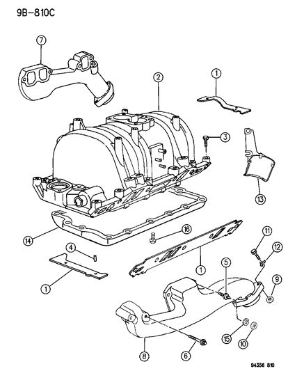 1994 Dodge Ram Wagon Manifolds - Intake & Exhaust Diagram 1 - Thumbnail