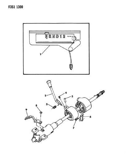 1987 Dodge D150 Controls, Gearshift, Steering Column Shift Diagram