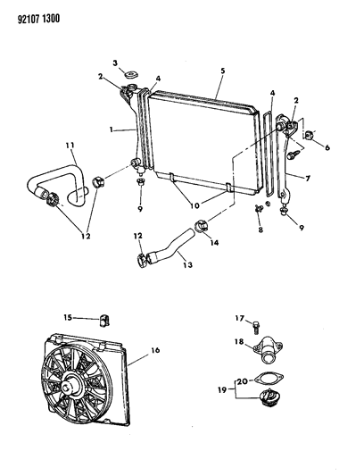 1992 Chrysler LeBaron GTC Radiator & Related Parts Diagram 2 - Thumbnail