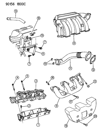 1990 Chrysler New Yorker Base Model Manifolds - Intake & Exhaust Diagram 3 - Thumbnail