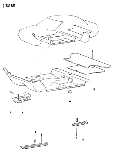 1991 Dodge Colt Carpet & Scuff Plates Diagram