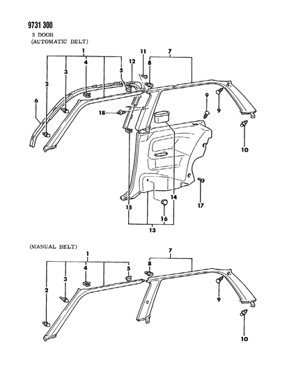 1989 Dodge Colt Interior Mouldings Diagram 1 - Thumbnail