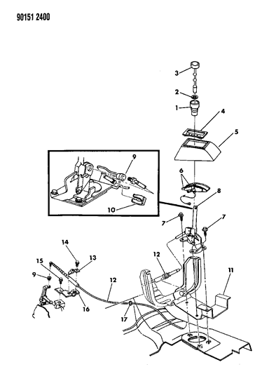1990 Dodge Omni Controls, Gearshift, Floor Shaft Diagram
