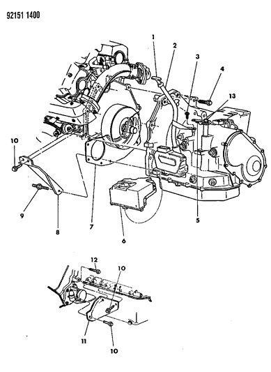 1992 Chrysler LeBaron GTC Transaxle Mounting & Miscellaneous Parts Diagram