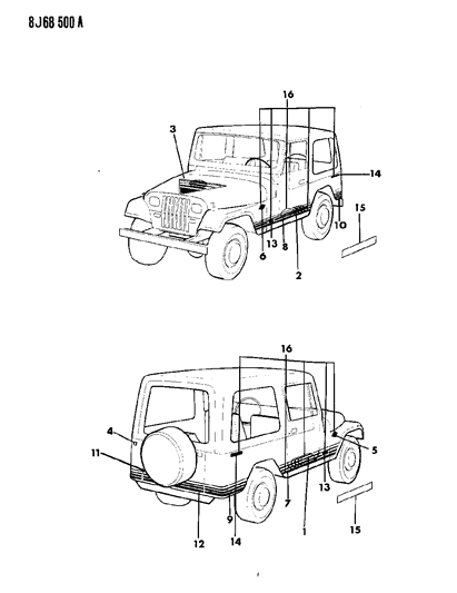 1989 Jeep Wrangler Decal, Rear Diagram for 4636095