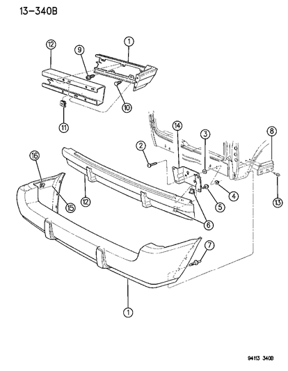 1994 Dodge Caravan Bumper Cover Diagram for 4740393