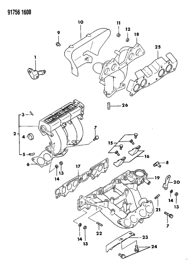 1991 Dodge Stealth Intake & Exhaust Manifold Diagram 2 - Thumbnail