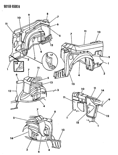 1990 Chrysler LeBaron GTC Quarter Panel Diagram 2 - Thumbnail