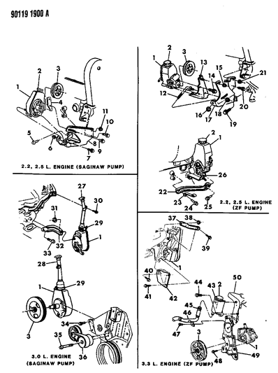 1990 Chrysler New Yorker Base Model Pump Assembly & Attaching Parts Diagram