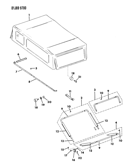 1986 Jeep J10 Soft Top & Hardware Diagram 2 - Thumbnail