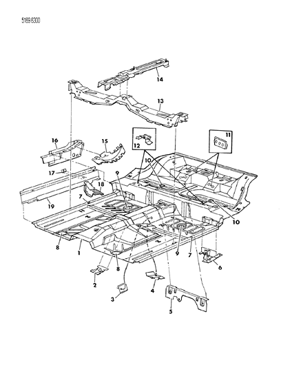 1985 Chrysler Laser Floor Pan Front Diagram