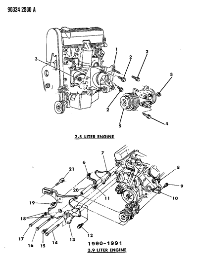 1993 Dodge Dakota Mounting - A/C Compressor Diagram 1 - Thumbnail