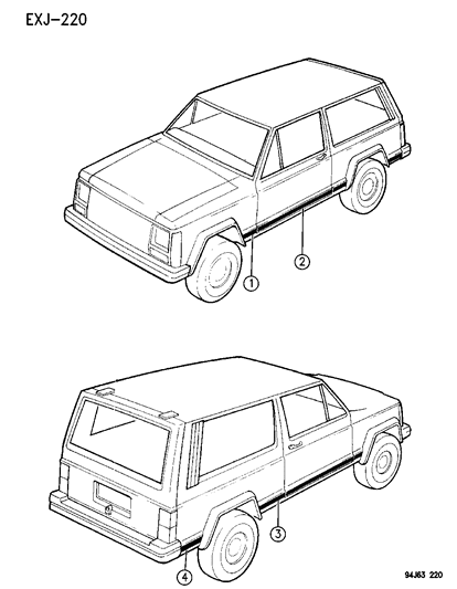 1994 Jeep Cherokee Lower Molding, Black, Front Driver Side Diagram for 5AJ55MX9