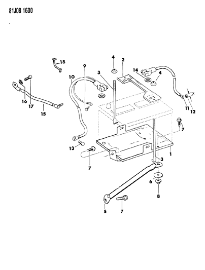 1986 Jeep J20 Battery Trays & Cables Diagram 1 - Thumbnail
