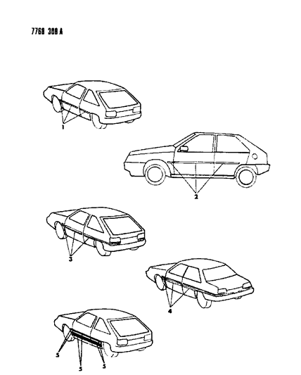 1987 Dodge Colt Mouldings - Exterior View Diagram 1 - Thumbnail