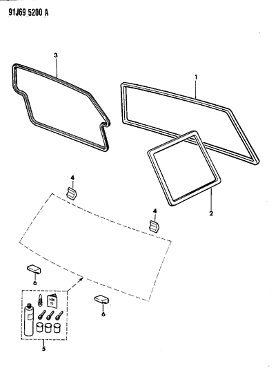 1993 Jeep Cherokee Seals - Quarter & Lift Door Window Diagram