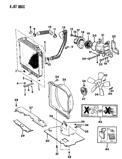 1990 Jeep Comanche Radiator & Related Parts Diagram 3 - Thumbnail
