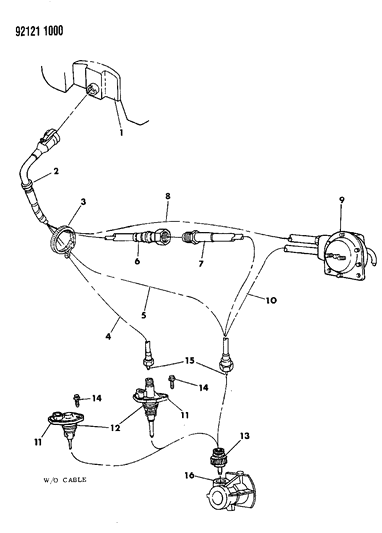 1992 Chrysler LeBaron GTC Cables And Pinion, Speedometer of Manual Transmission & Transfer Case Diagram