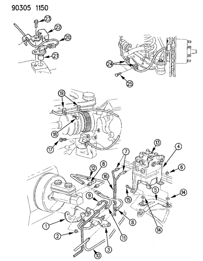1993 Dodge Dakota Lines & Hoses - All Wheel Anti Lock Brakes Diagram 1 - Thumbnail