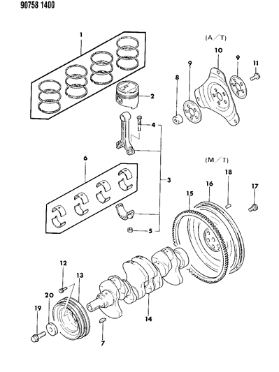 1990 Dodge Colt Crankshaft & Piston Diagram 2 - Thumbnail