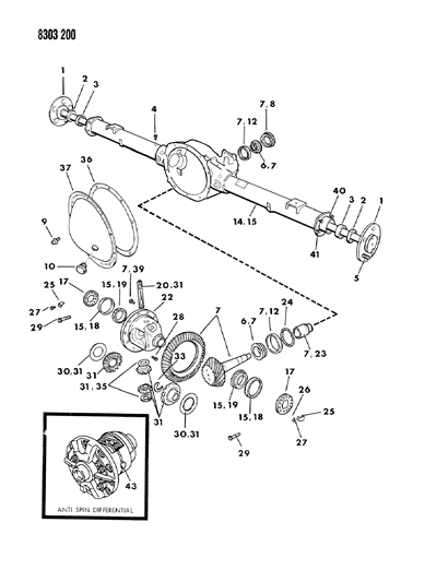 1989 Dodge D150 Axle, Rear, With Differential And Carrier Diagram 1 - Thumbnail