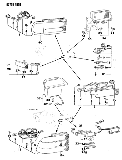 1992 Dodge Colt High Mount Lamp Socket, Rear Diagram for MU805818