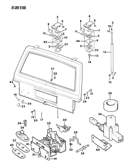 1986 Jeep Wagoneer Bumper, License, W/O Outside Spare Tire Mount, Rubber Diagram for J4004227