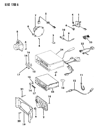 1990 Jeep Comanche Speakers & Knobs - Radio Diagram 1 - Thumbnail