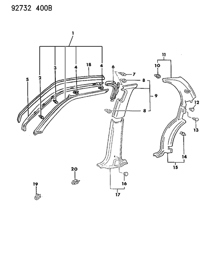 1992 Dodge Colt Interior Mouldings Diagram 1 - Thumbnail