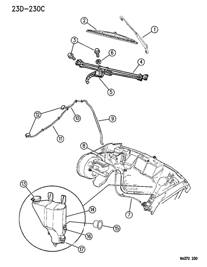 1994 Dodge Ram 1500 Washer Hose Connector Diagram for J3236813