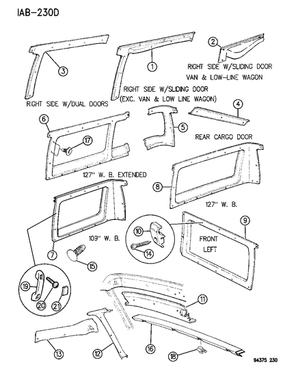 1994 Dodge Ram Wagon Panels - Trim Upper Diagram