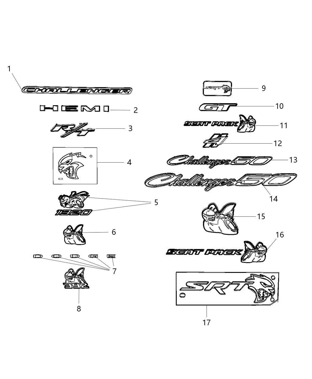 Mopar 68500281AA Nameplate Srt Hellcat, Rear