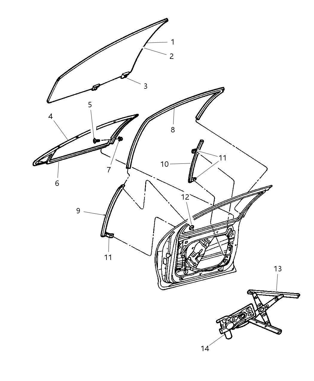 Mopar 4574093AG Regulator Front Door Window