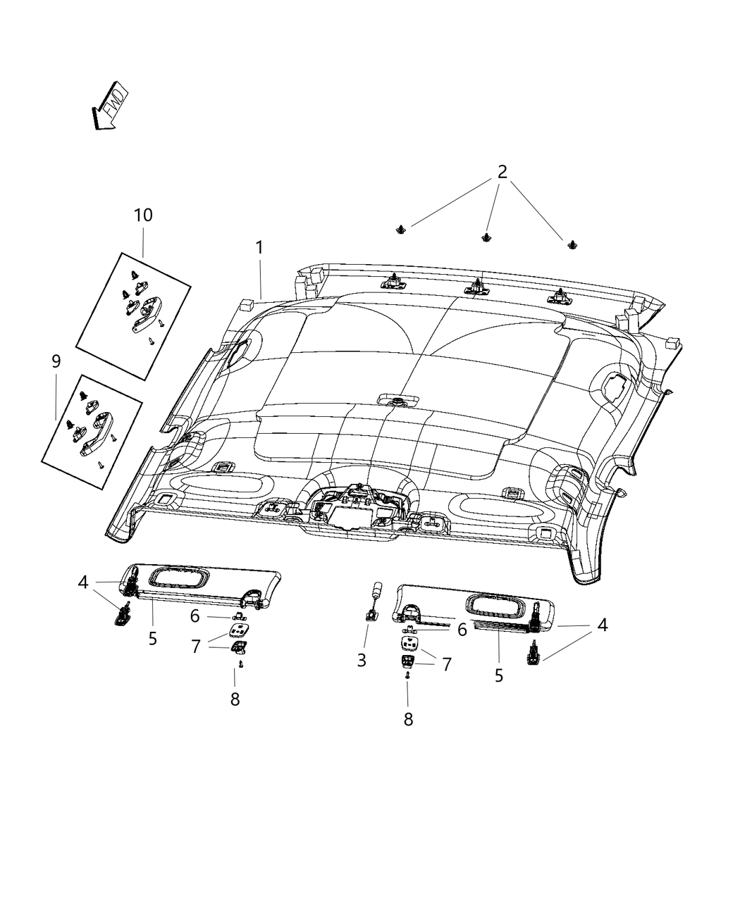 Mopar 6ZP68PS4AA Headliner Includes Overhead Console Retainer