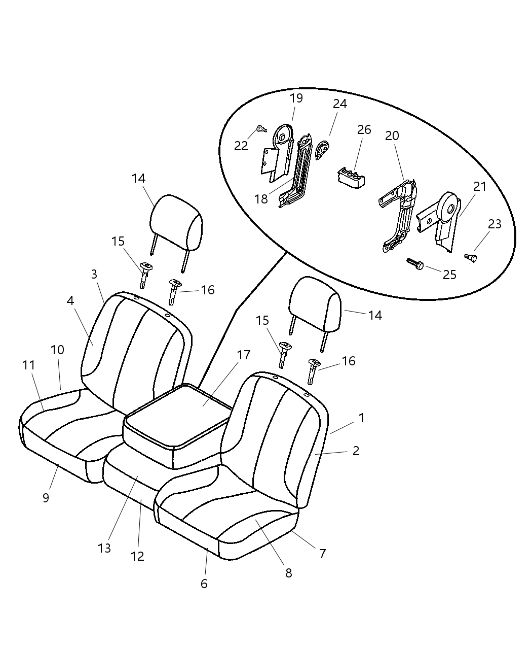 Mopar YK081DVAA Armrest Assembly, Gray, Front