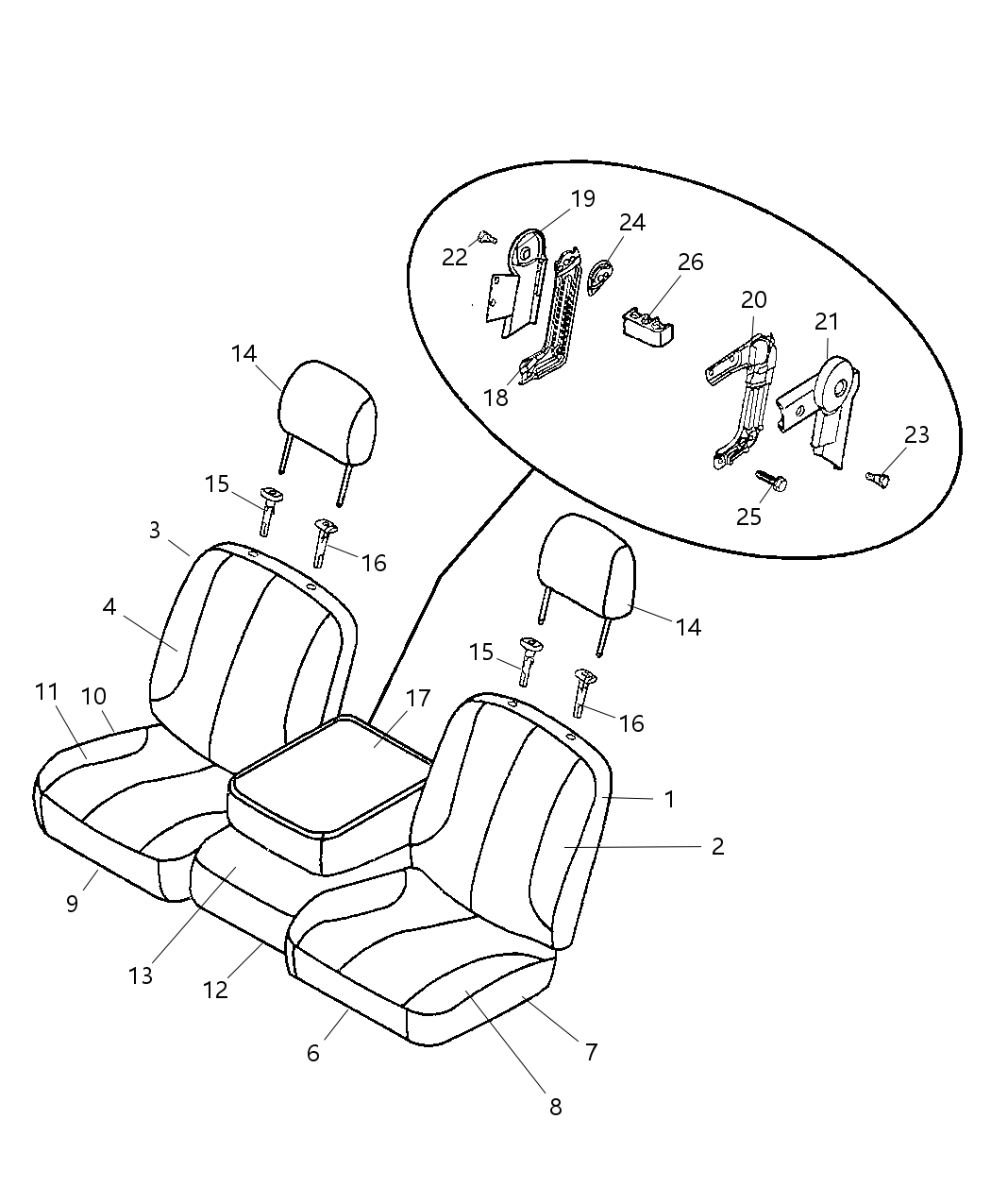 Mopar YK081DVAA Armrest Assembly, Gray, Front