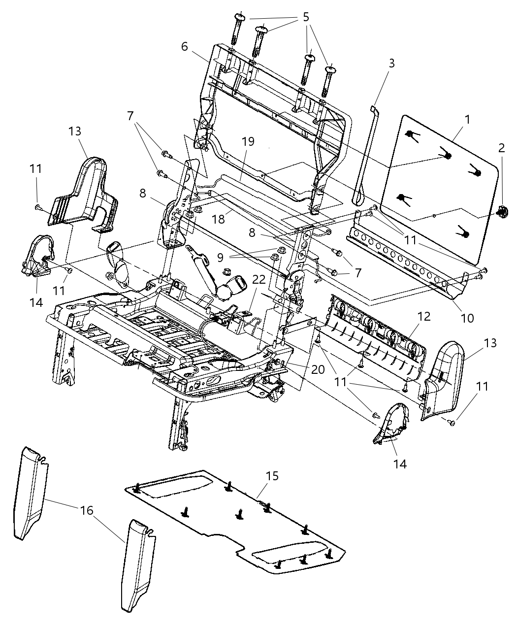 Mopar YN411D5AC Seat Complete Rear 60/40 Bench 60% Side
