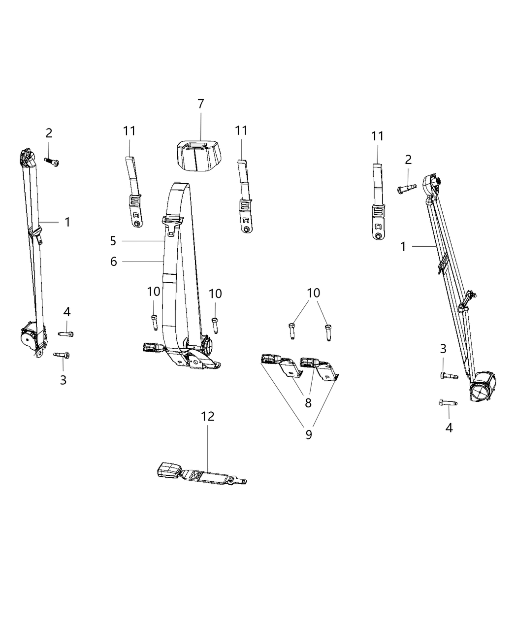 Mopar 1XF131X7AA Belt And Retractor 2ND Row Seat, No Right Inner Buckle