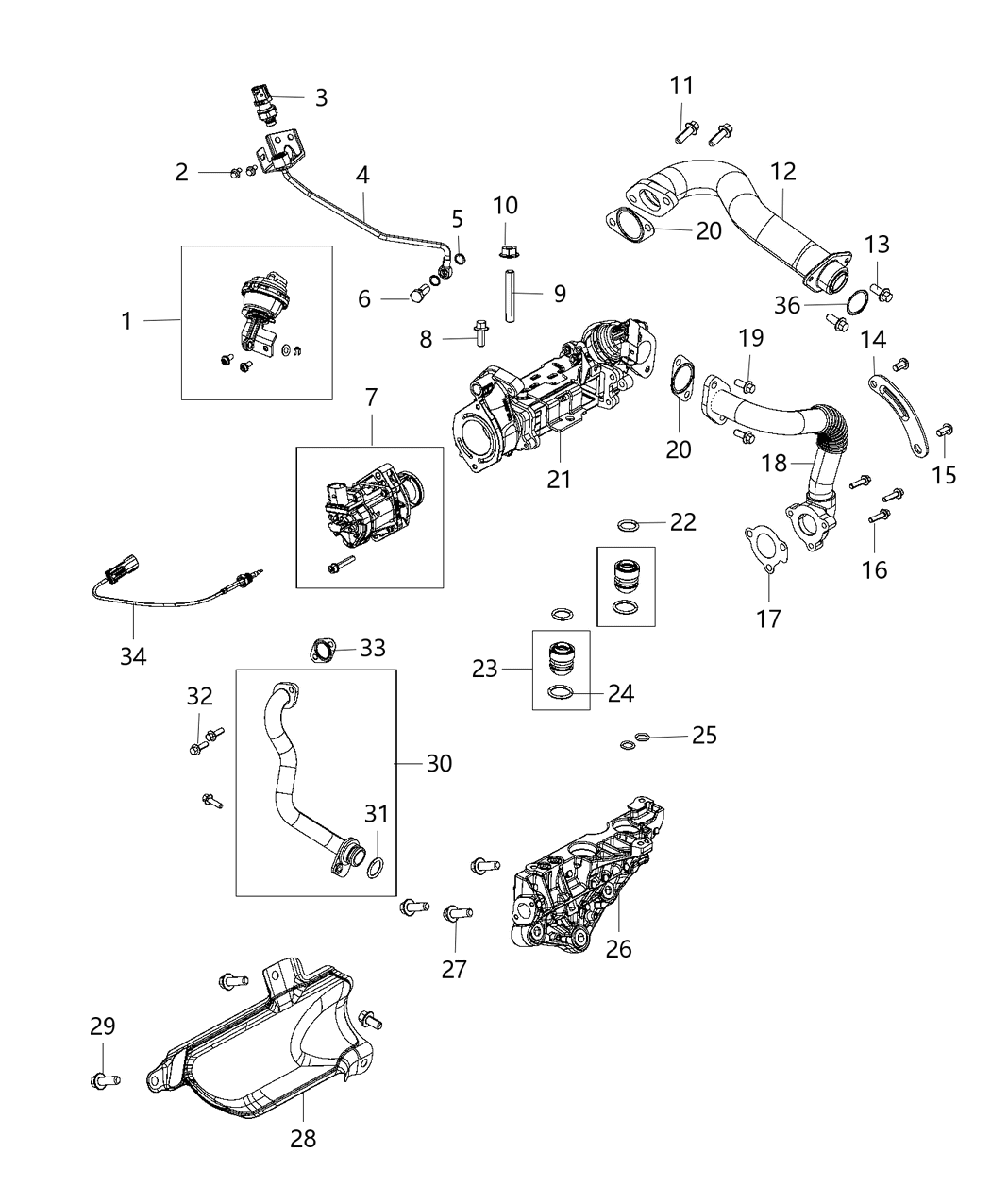 Mopar 68239569AB Cooler Kit EGR Valve Kit, EGR Valve, Vacuum Actuator, Sensor