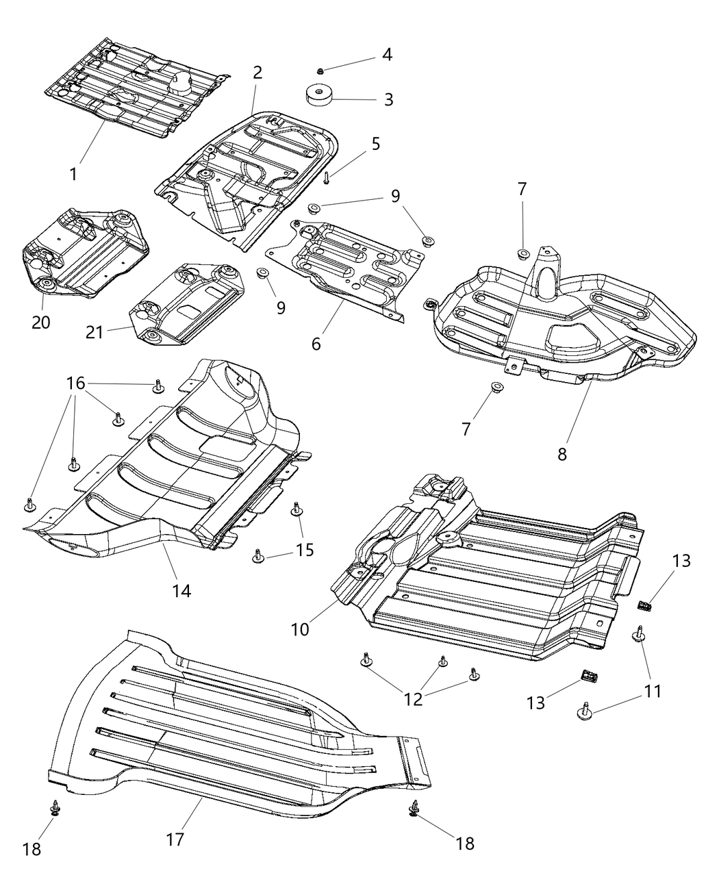 Mopar 68199890AB Skid Plate Front Includes Front & Center
