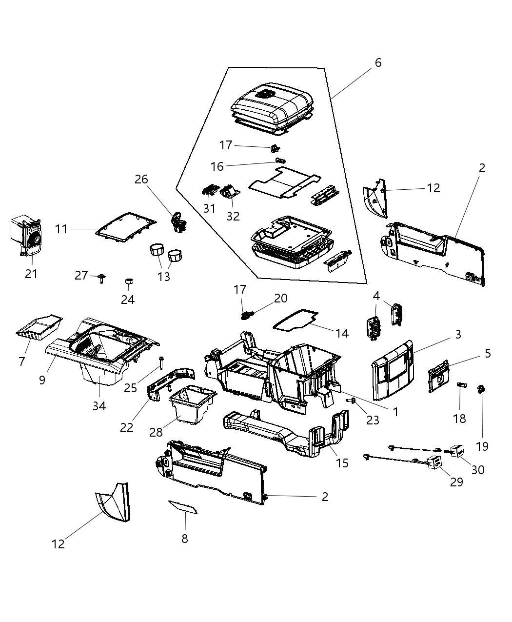 Mopar 5XY511Z0AA Cupholder Console Cupholder With Console Box, Center