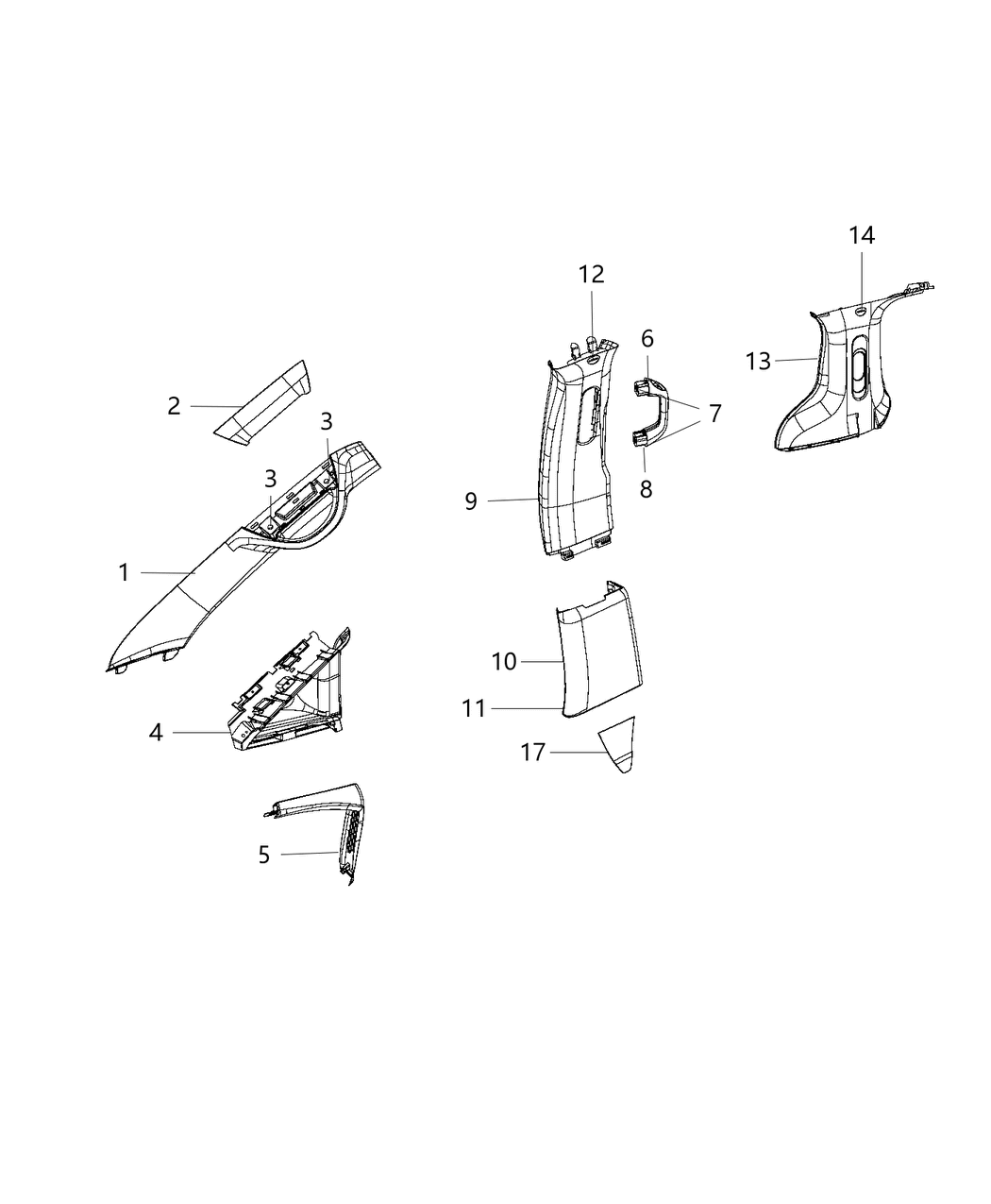 Mopar 5RH56ML8AA Panel B Pillar Lower Trim Includes Attachment Clips