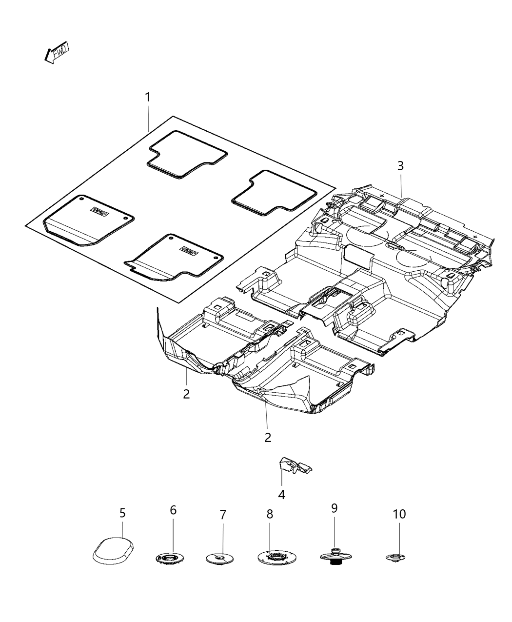 Mopar 5SZ29DX9AA Mat Kit Front & Rear Carpet