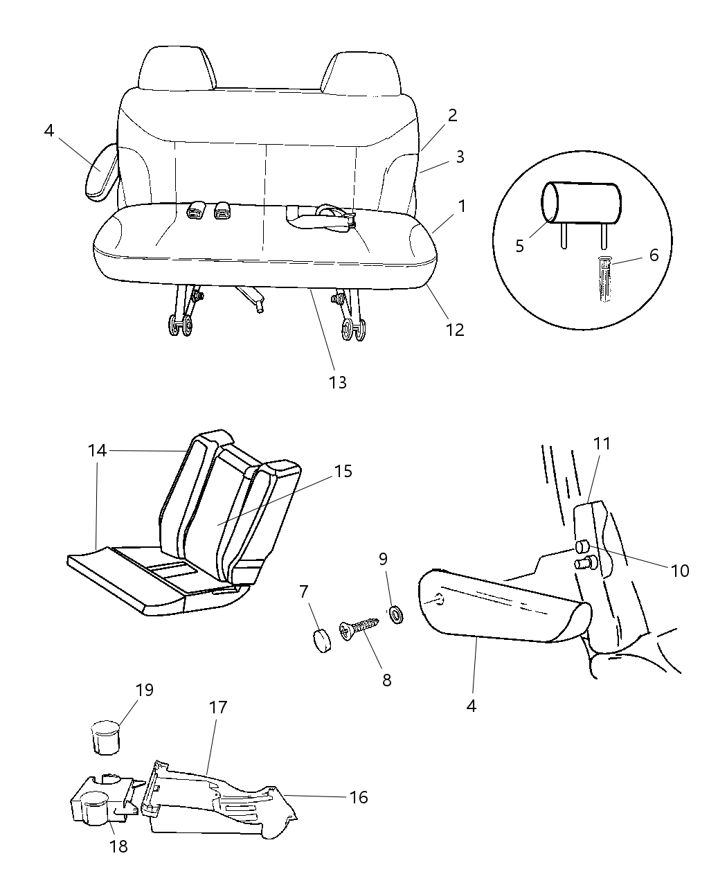 Mopar 1BR011D5AB Seat Complete Rear Two Passenger Without Child Seat