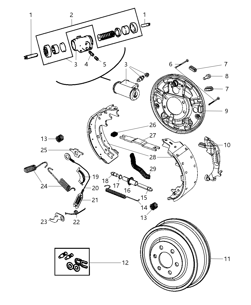Mopar BHKH2528 Shoe And Lining Package, W/9 X 2 1/2" Brake, H.D. Drum, Rear