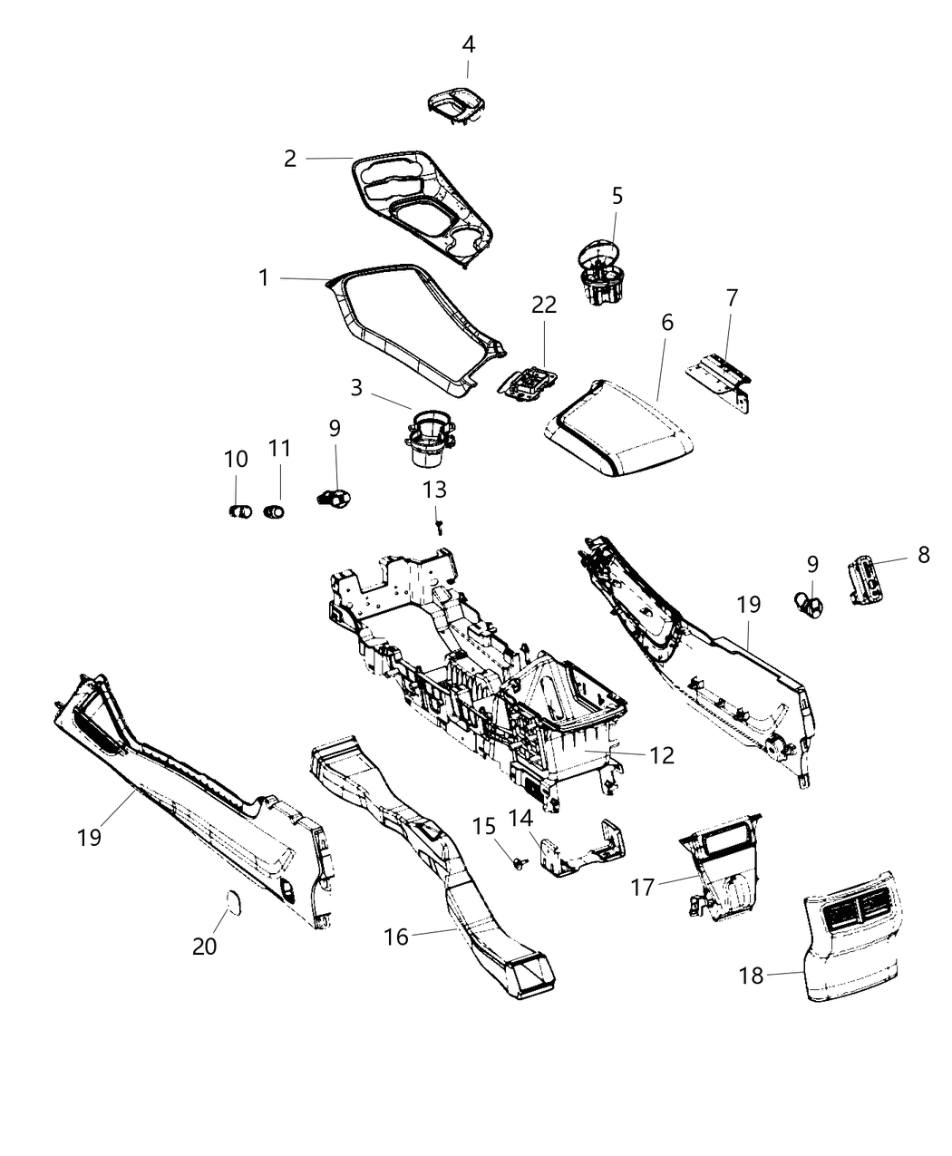 Mopar 5XQ86DX9AA Cupholder Console Part Includes Trim Ring