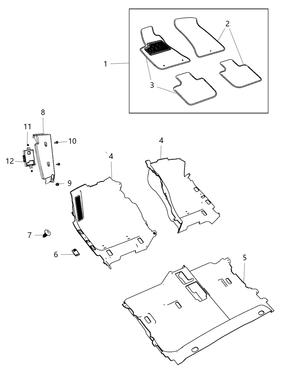Mopar 6BJ24DX9AA Mat Kit Front & Rear Carpet