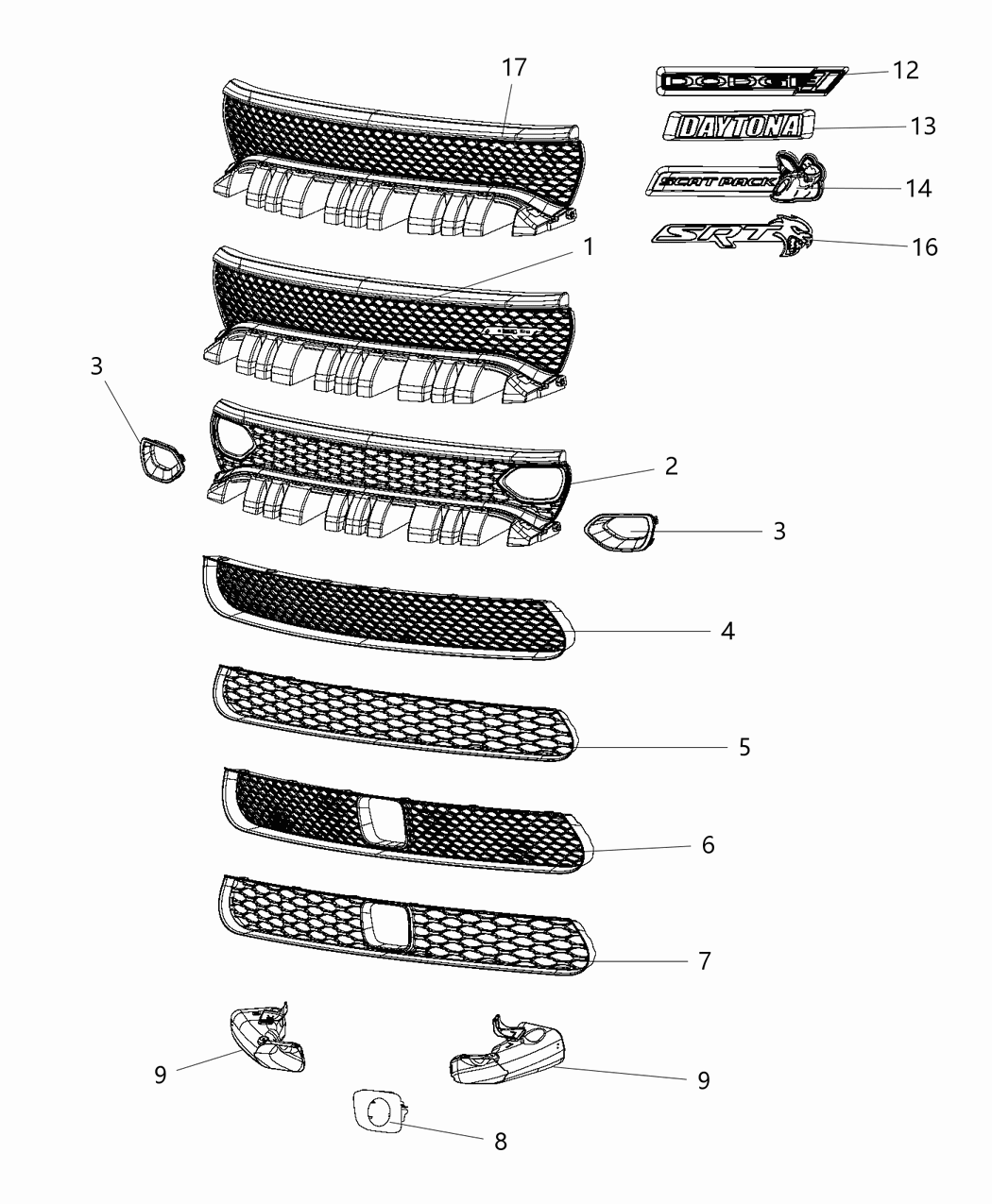 Mopar 68500284AA Nameplate Srt Grille
