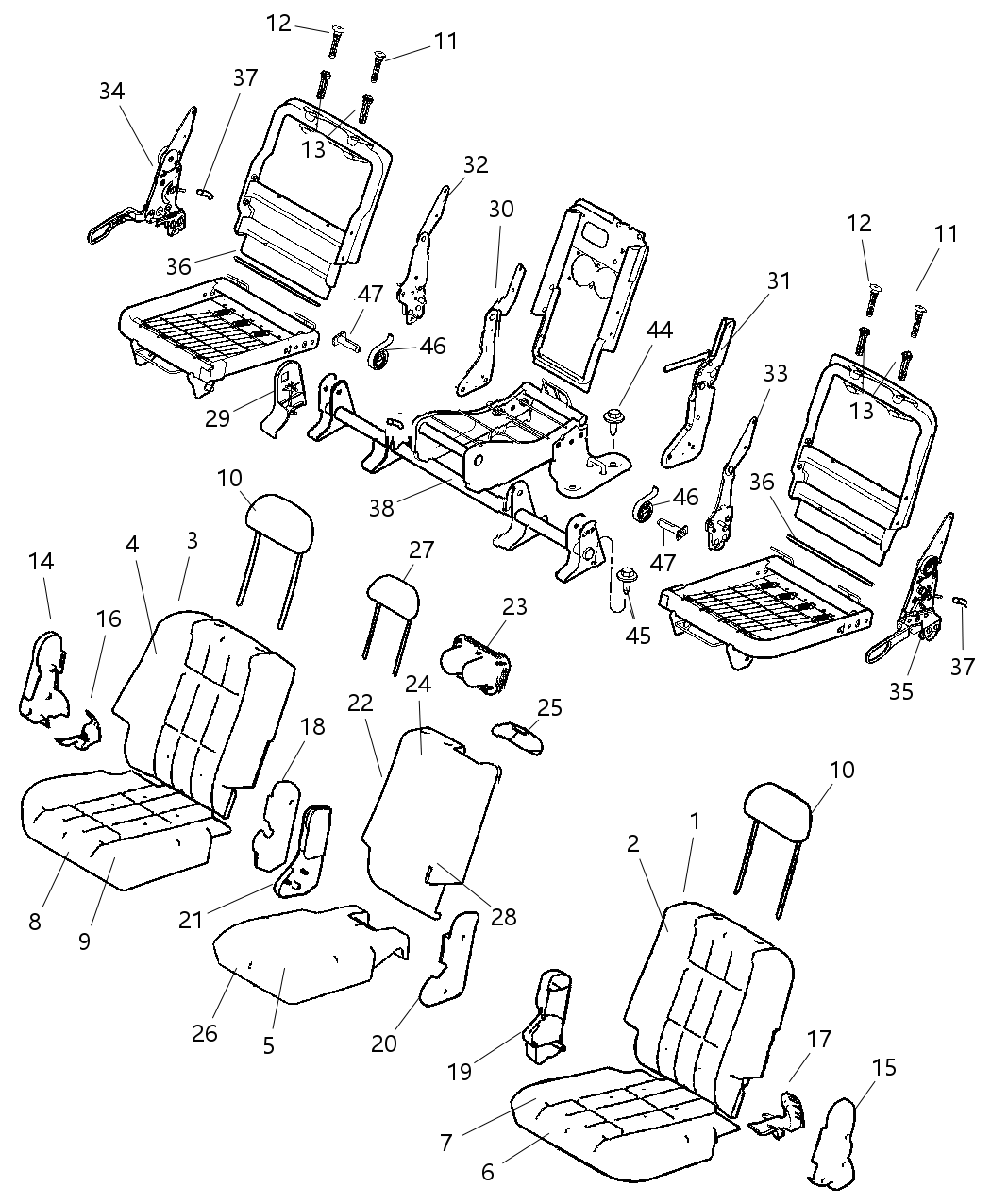 Mopar 1LL541J1AA Seat Back Rear Right, Includes Cover